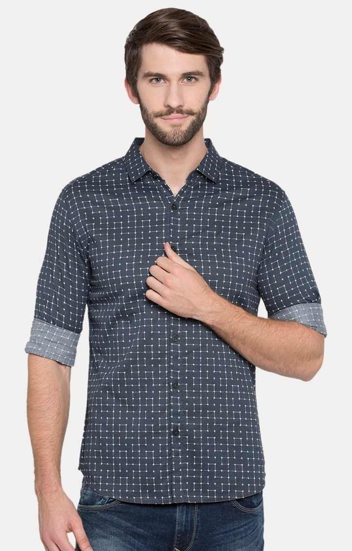 Men's Grey Cotton Polka Dots Casual Shirts
