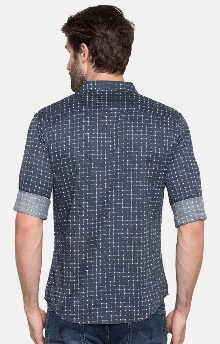 Men's Grey Cotton Polka Dots Casual Shirts