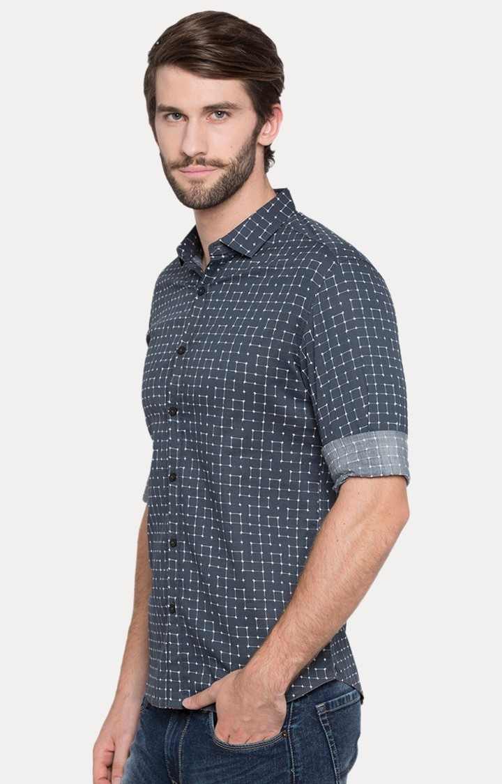 Men's Grey Cotton Polka Dots Casual Shirts