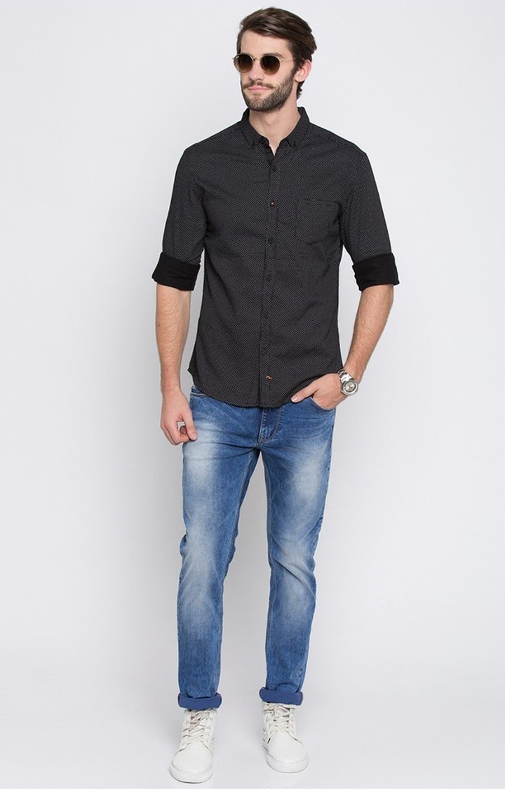 spykar | Men's Black Satin Printed Casual Shirts 1