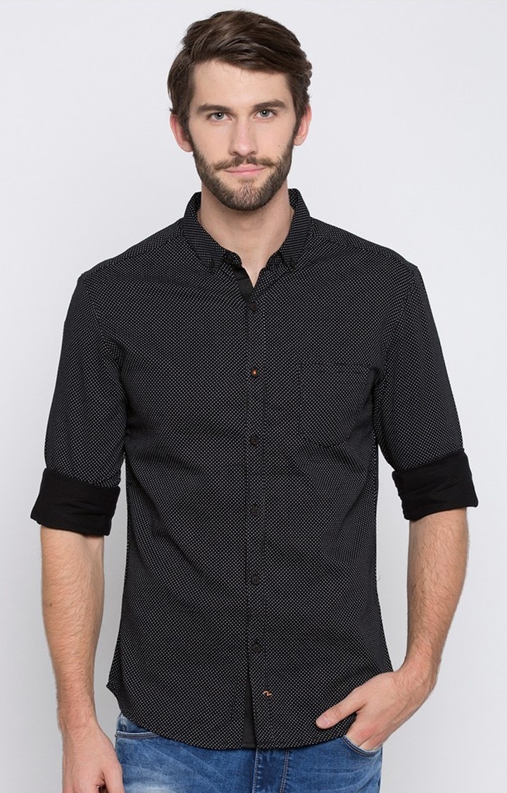 spykar | Men's Black Satin Printed Casual Shirts 0