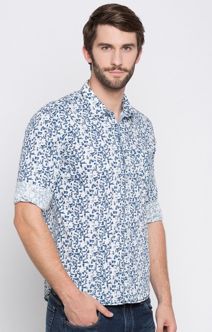 Spykar | Men's Blue Cotton Printed Casual Shirts 4