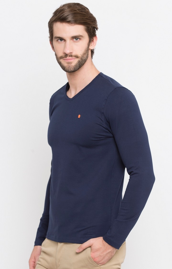 spykar | Spykar Blue Solid Slim Fit T-Shirt 3