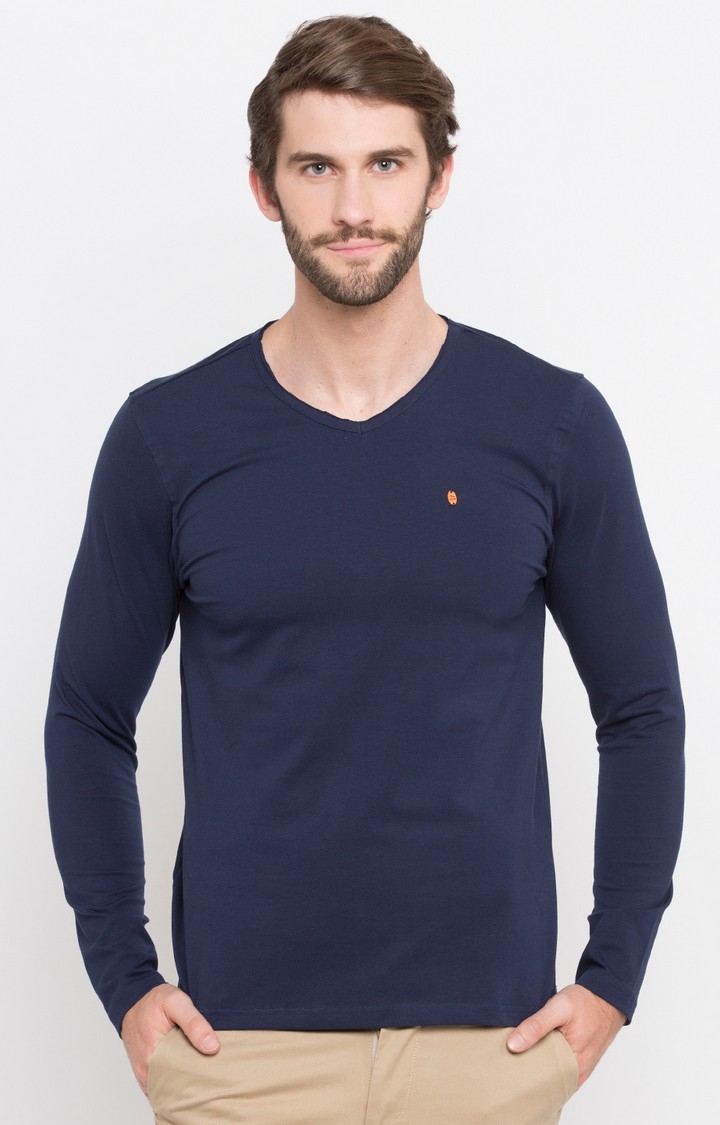 spykar | Spykar Blue Solid Slim Fit T-Shirt 0
