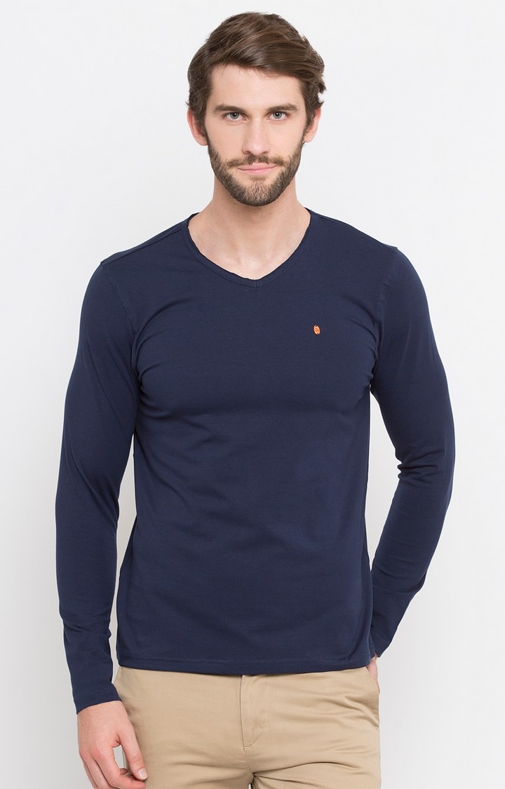 spykar | Spykar Blue Solid Slim Fit T-Shirt 2