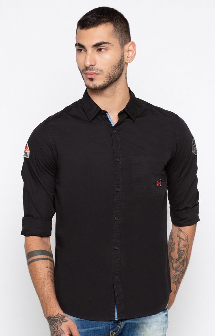 spykar | Men's Black Cotton Solid Casual Shirts 0