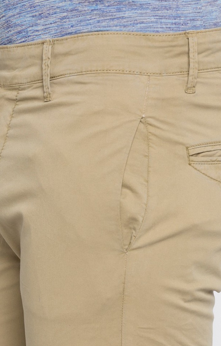 Men's Beige Cotton Solid Straight Chinos