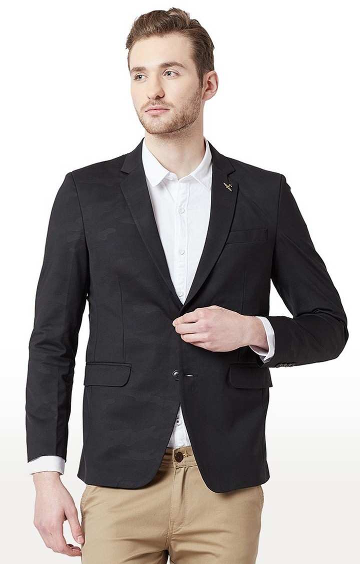 Spykar Black Printed Straight Fit Blazers