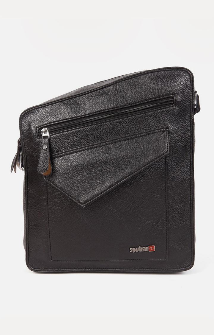 spykar | Spykar Black Solid Genuine Leather Satchels Bag 2