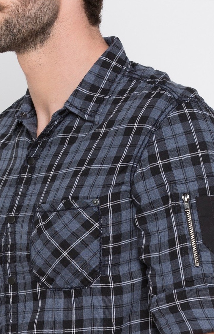 spykar | Men's Grey Cotton Checked Casual Shirts 5