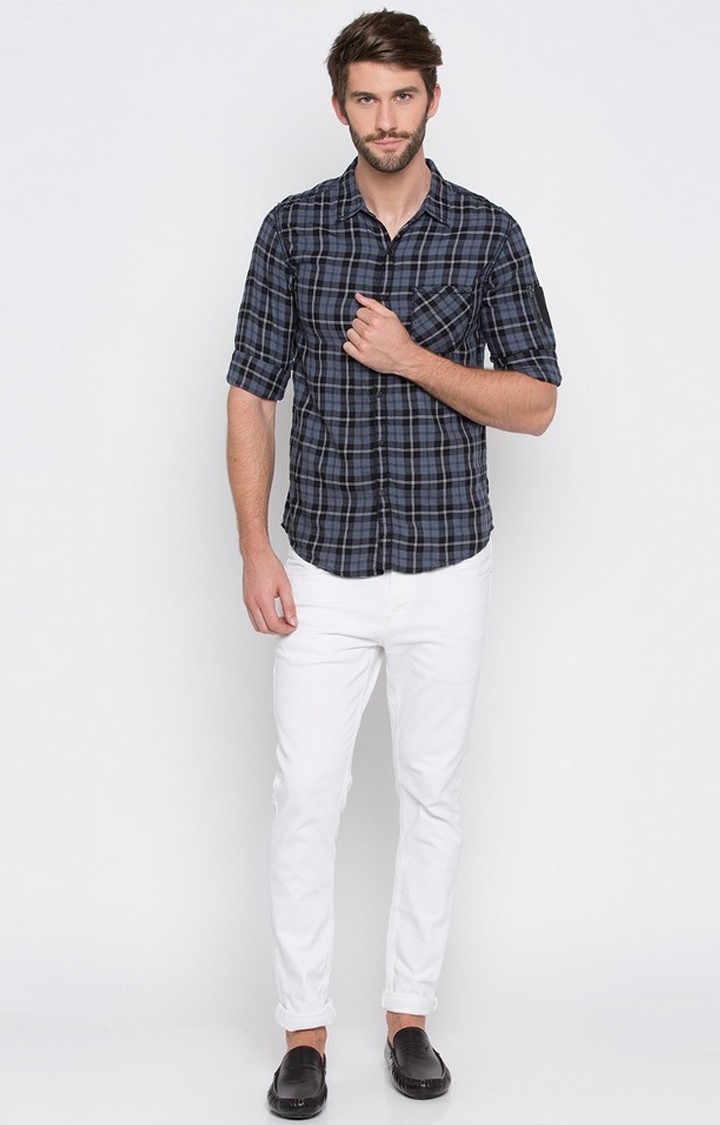 spykar | Men's Grey Cotton Checked Casual Shirts 1