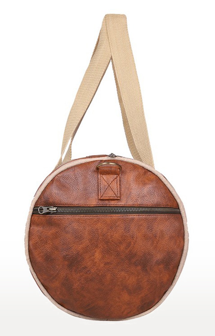 Tan Striped Leather Duffle Bag