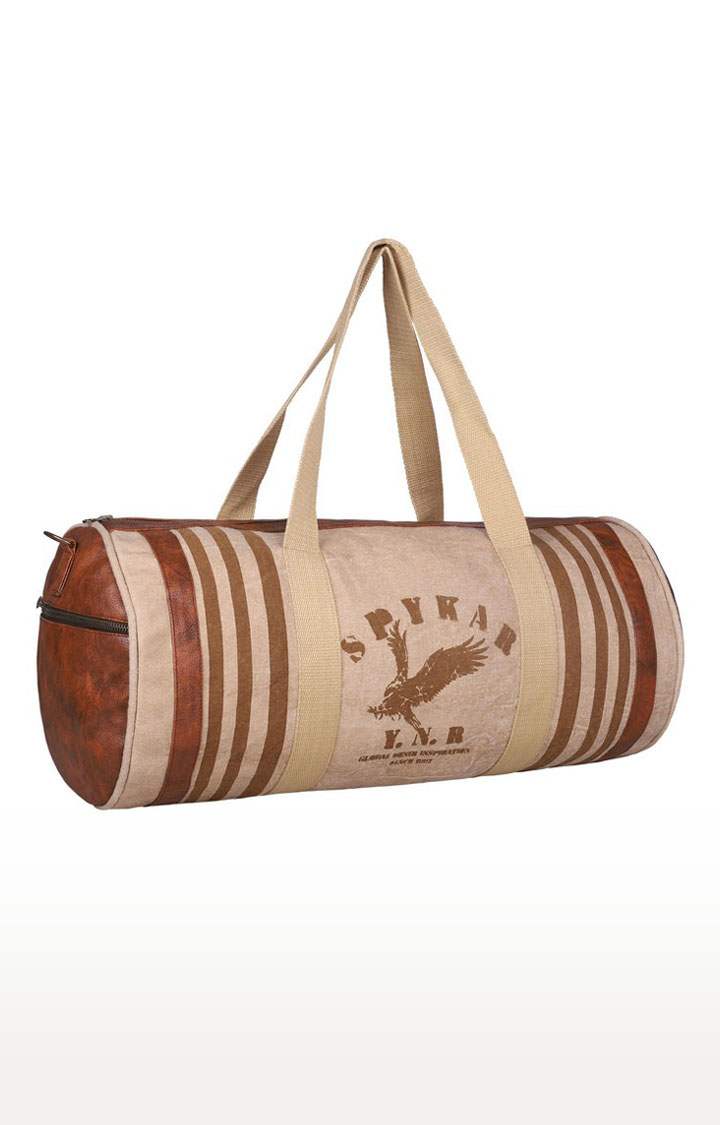 Spykar Beige Striped Canvas Duffle Bag