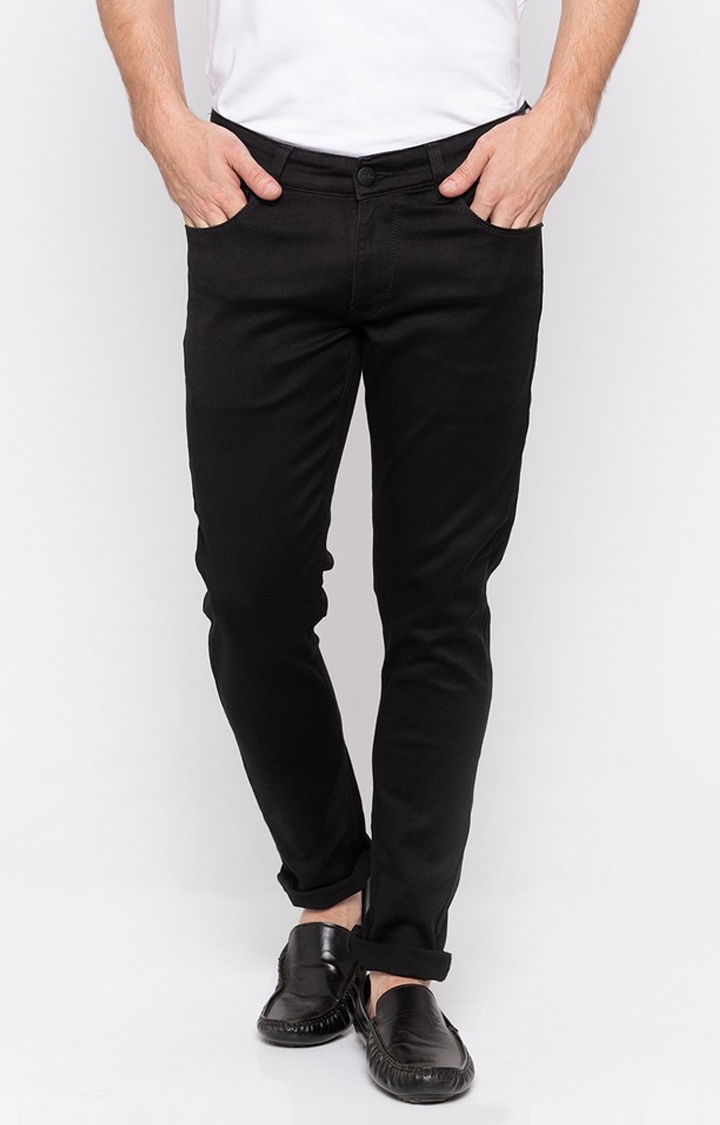 spykar | Men's Black Cotton Solid Straight Jeans 0