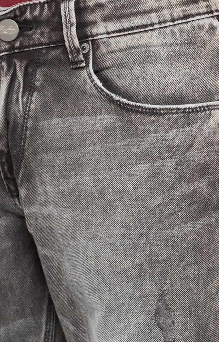 spykar | Men's Grey Cotton Ripped Straight Jeans 5