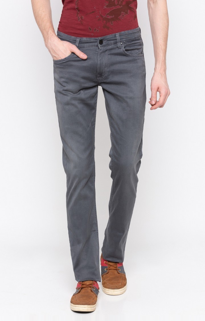 spykar | Men's Grey Cotton Solid Straight Jeans 0
