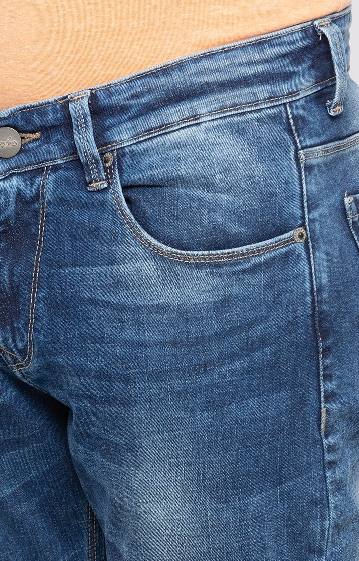 spykar | Men's Blue Cotton Solid Slim Jeans 4