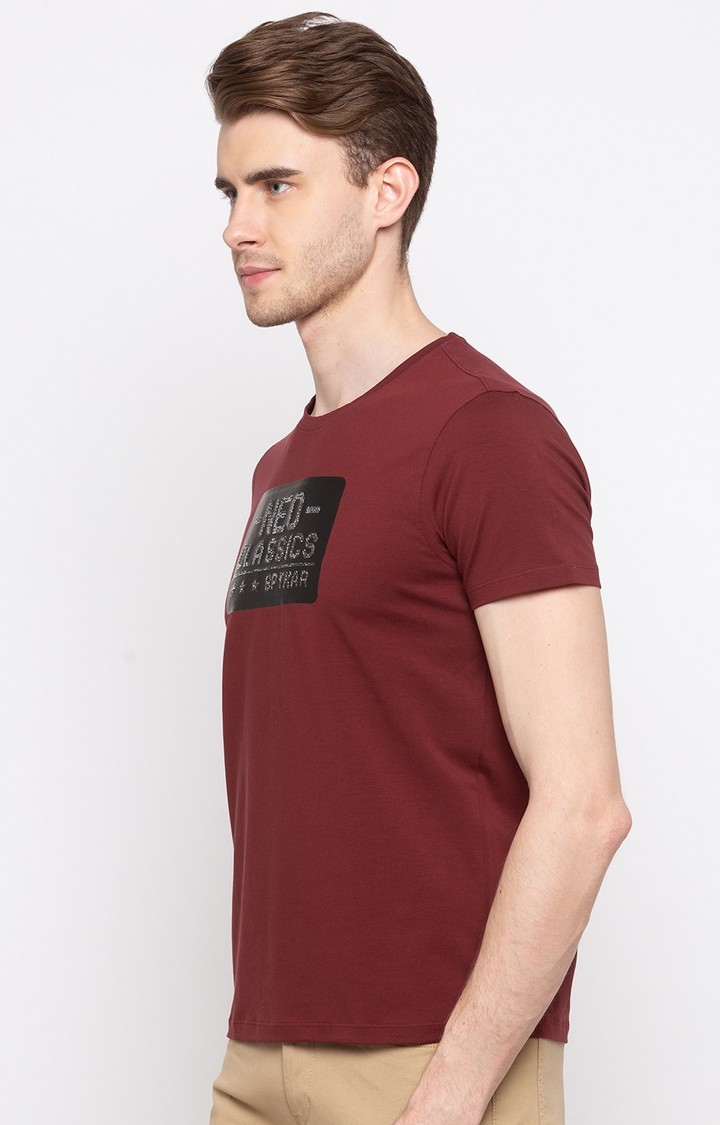 spykar | Spykar Maroon Printed Slim Fit T-Shirt 3