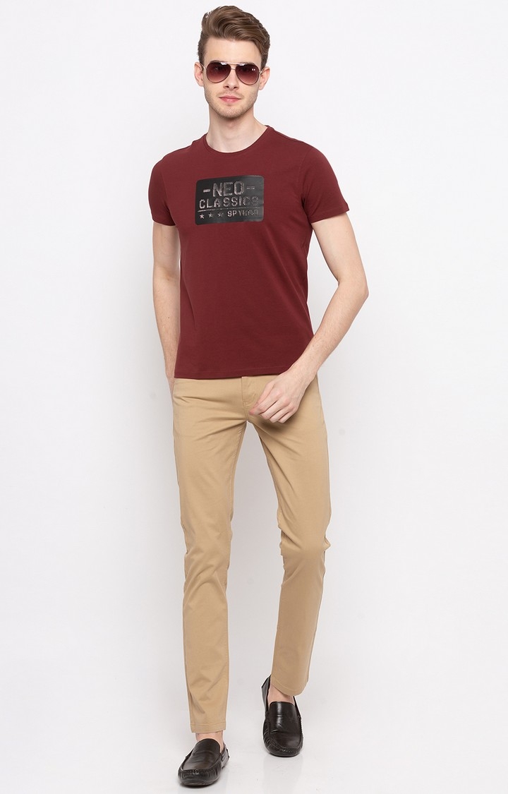 spykar | Spykar Maroon Printed Slim Fit T-Shirt 2