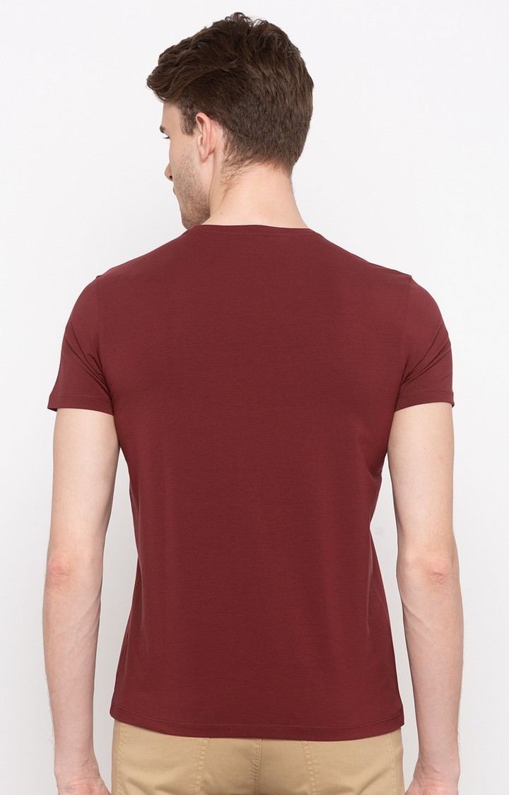 spykar | Spykar Maroon Printed Slim Fit T-Shirt 4