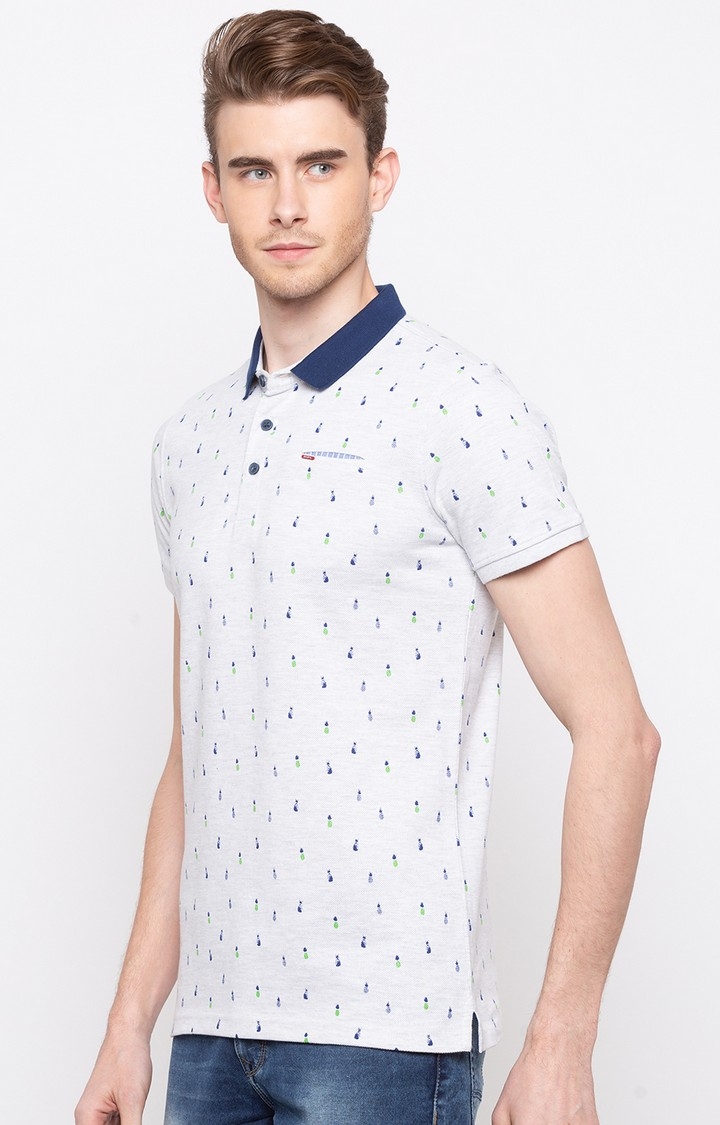 spykar | spykar White Printed Slim Fit Polo T-Shirt 3