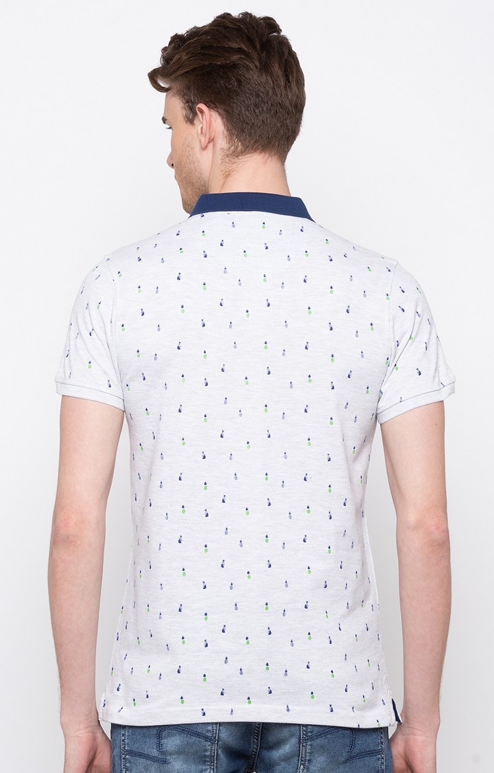 spykar | spykar White Printed Slim Fit Polo T-Shirt 4