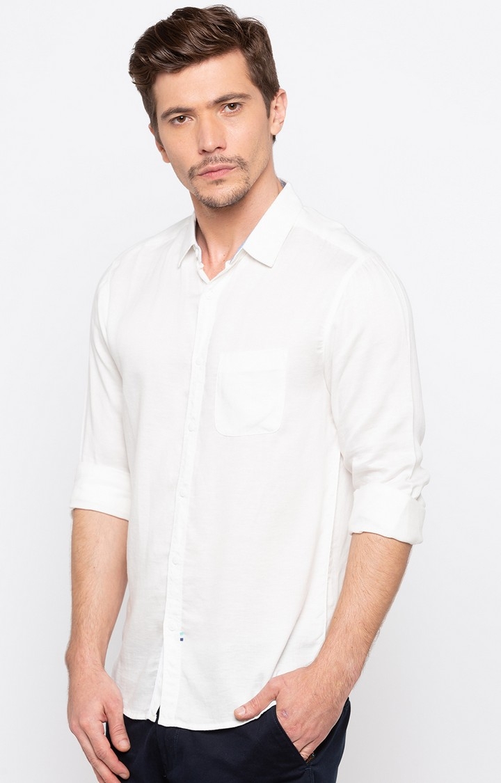 spykar | Men's White Cotton Solid Casual Shirts 2