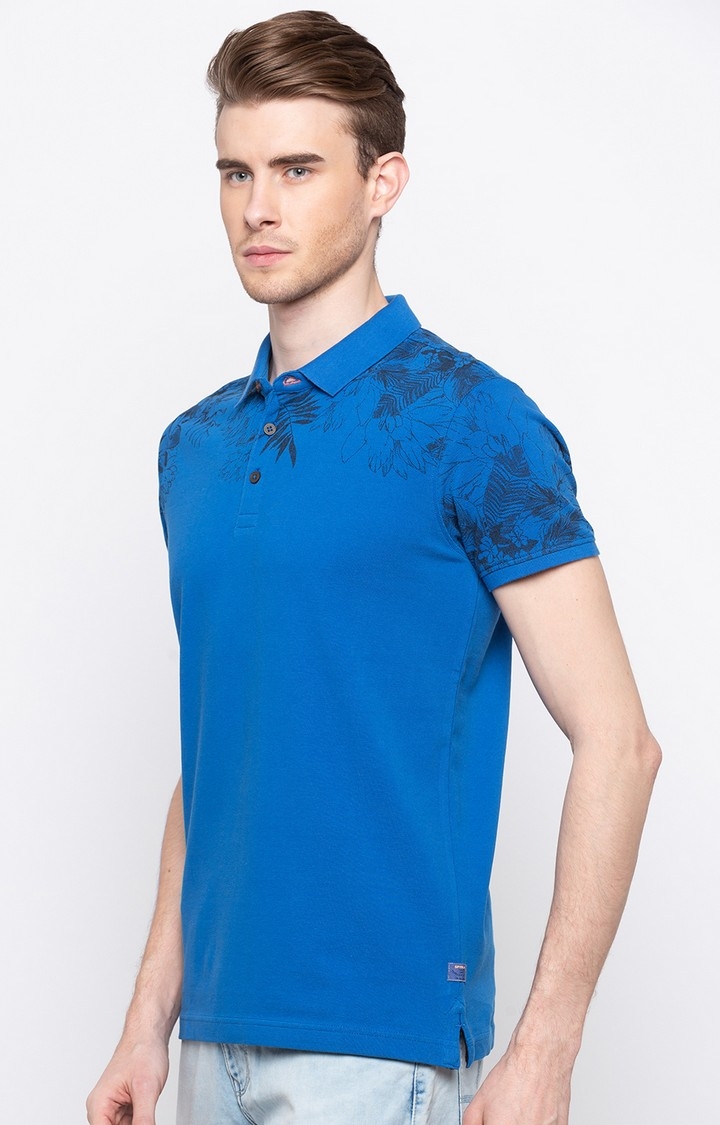 spykar | Spykar Blue Cotton Slim Fit Polo T-Shirt For Men 2