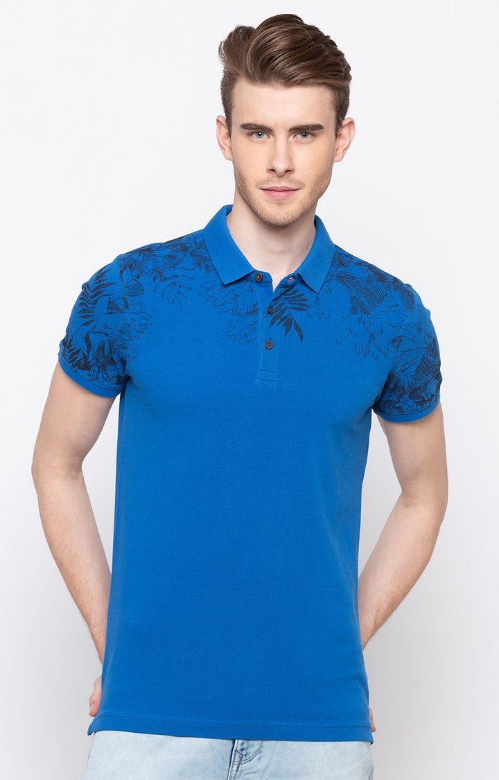 spykar | Spykar Blue Cotton Slim Fit Polo T-Shirt For Men 0