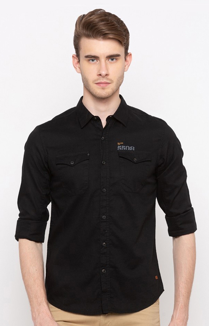 spykar | Men's Black Cotton Solid Casual Shirts 0