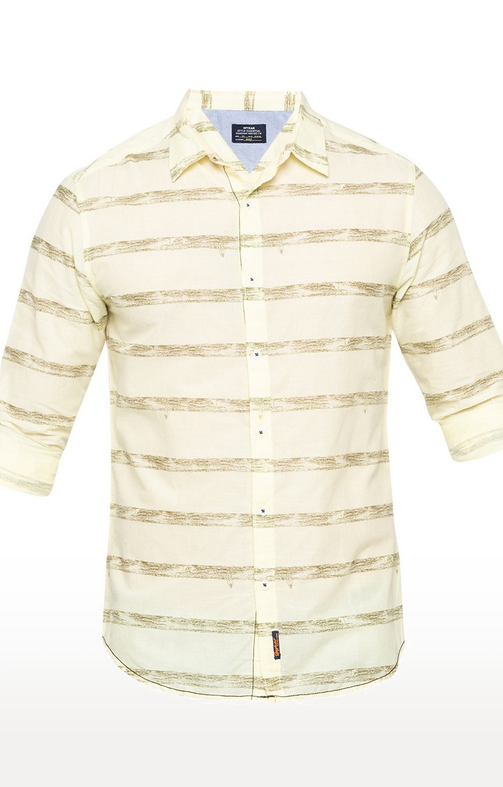 Spykar | Men's Yellow Cotton Striped Casual Shirts 4