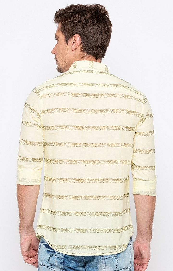 Spykar | Men's Yellow Cotton Striped Casual Shirts 2