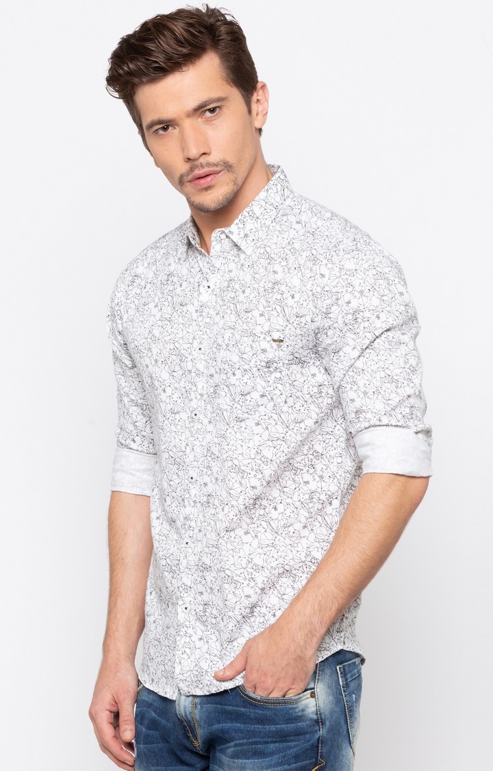 spykar | Men's White Cotton Printed Casual Shirts 2