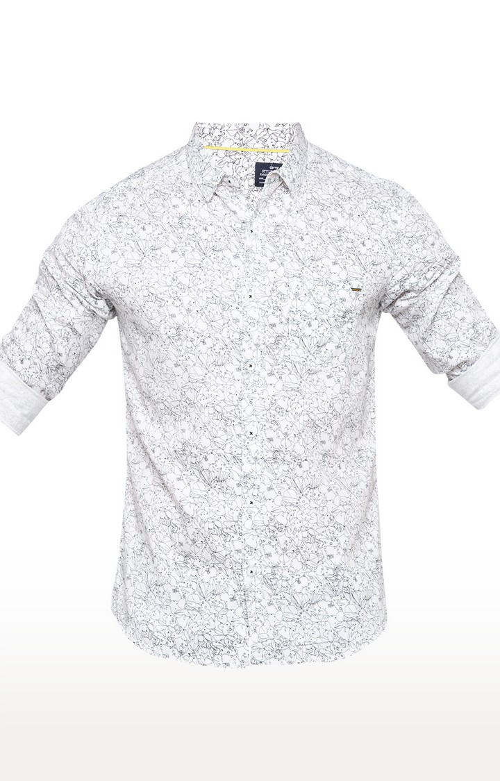 spykar | Men's White Cotton Printed Casual Shirts 5