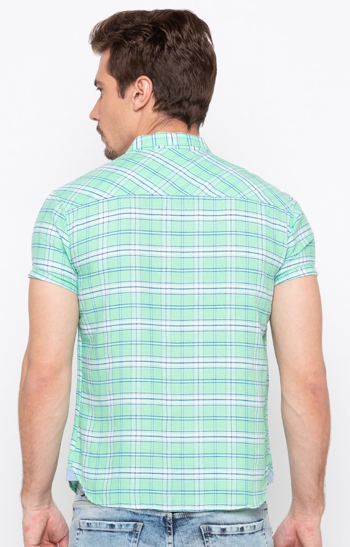 spykar | Men's Green Cotton Checked Casual Shirts 3