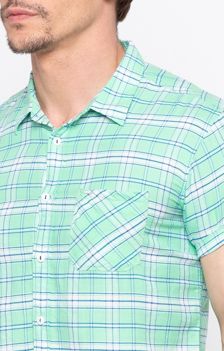 spykar | Men's Green Cotton Checked Casual Shirts 4