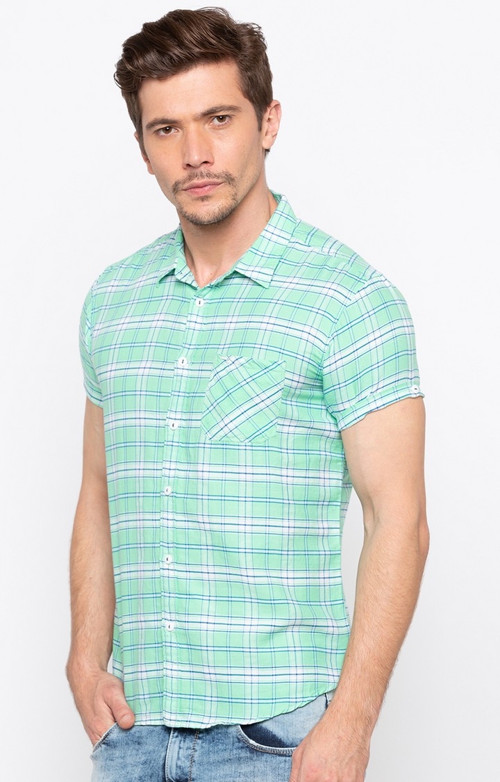 spykar | Men's Green Cotton Checked Casual Shirts 2