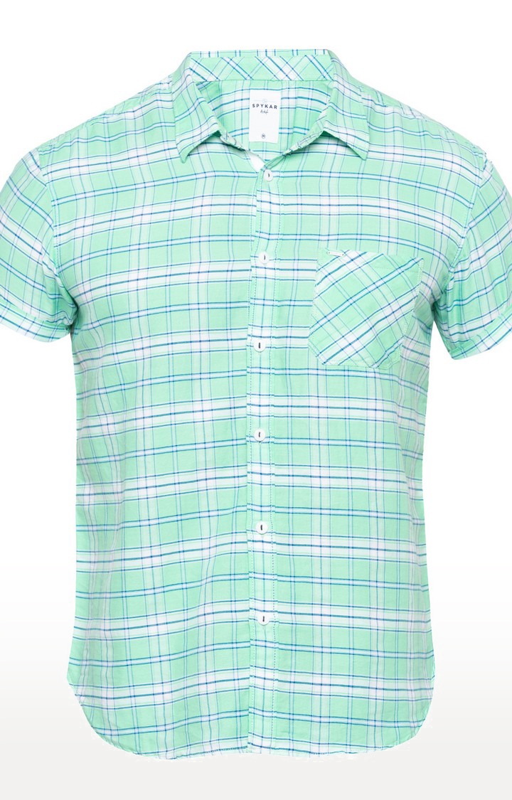spykar | Men's Green Cotton Checked Casual Shirts 5
