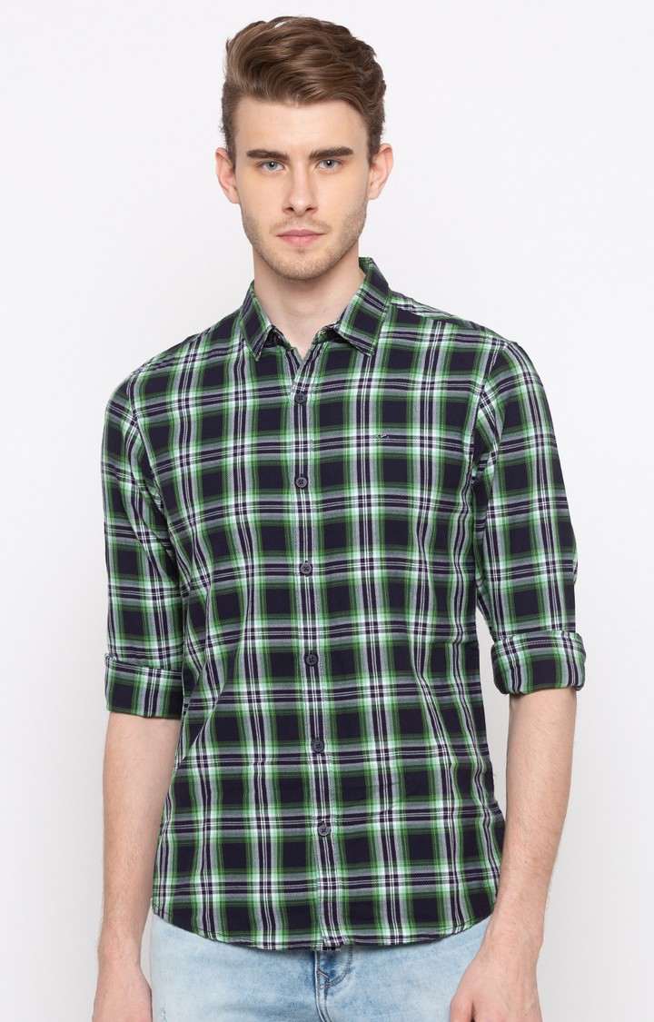 Men's Blue Cotton Checked Casual Shirts