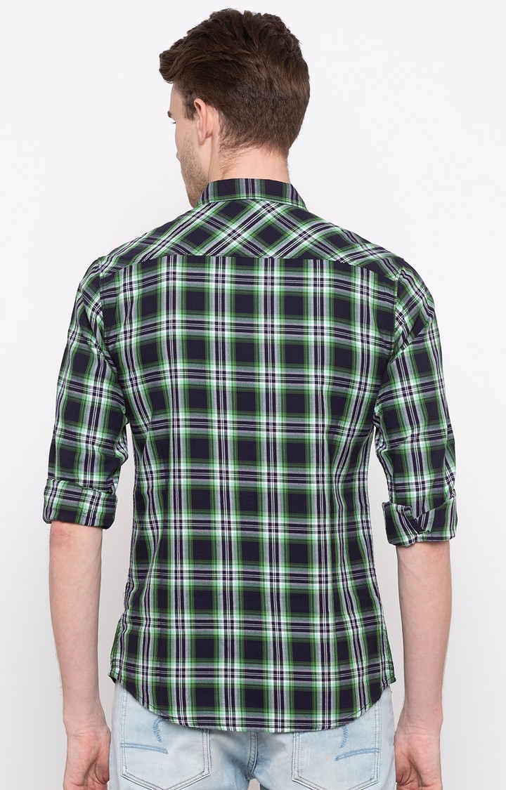 Men's Blue Cotton Checked Casual Shirts