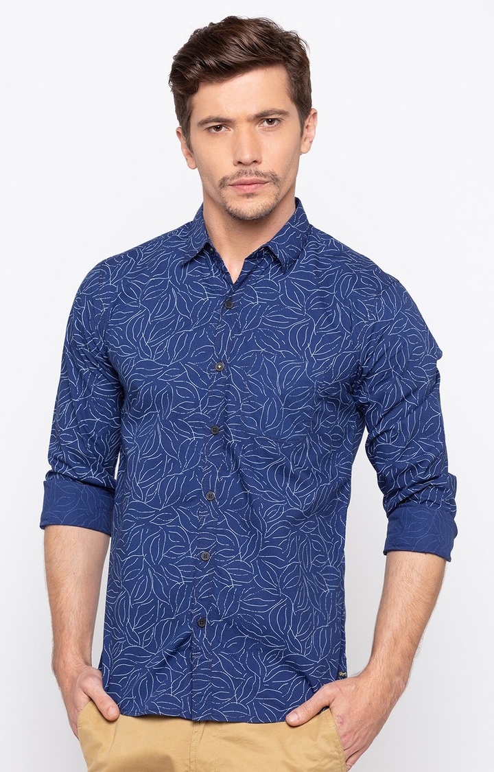 spykar | Men's Blue Cotton Printed Casual Shirts 0