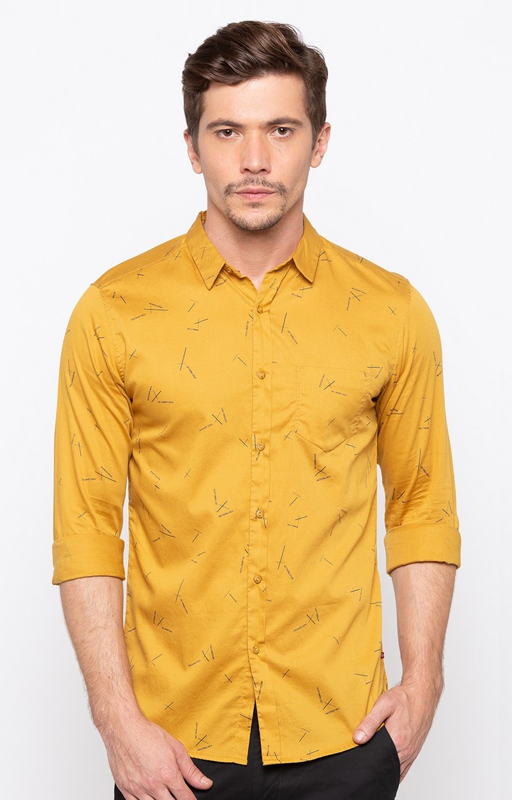 spykar | Men's Yellow Cotton Printed Casual Shirts 0