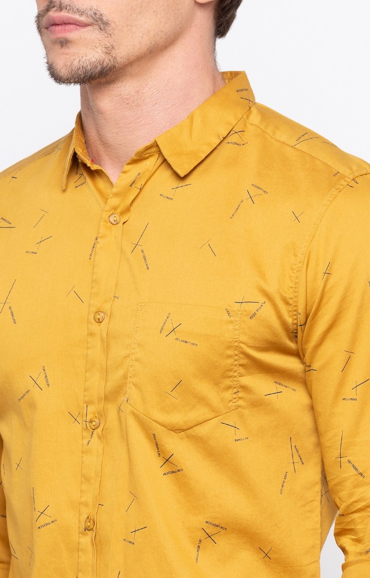 spykar | Men's Yellow Cotton Printed Casual Shirts 4