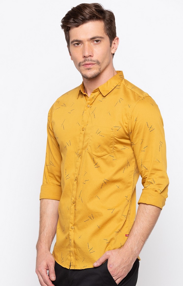 spykar | Men's Yellow Cotton Printed Casual Shirts 2
