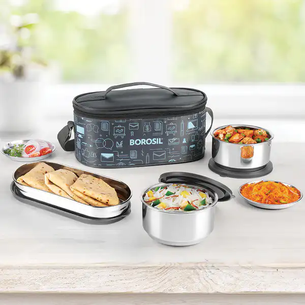 BOROSIL HOUSEHOLD LUNCH BOX STEEL CARRY FRESH SS