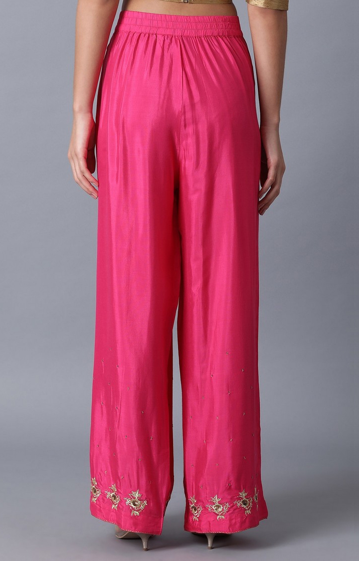 W | Women's Pink Cotton Blend Ethnic Pants 4