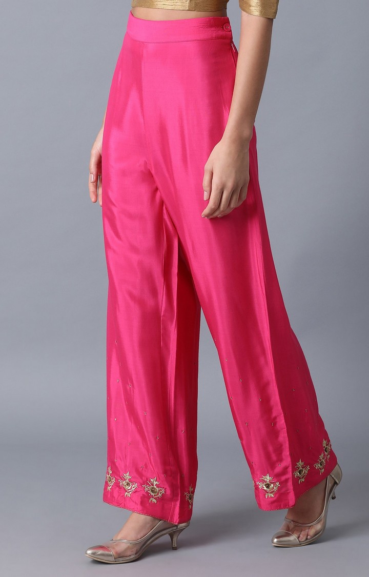 W | Women's Pink Cotton Blend Ethnic Pants 2