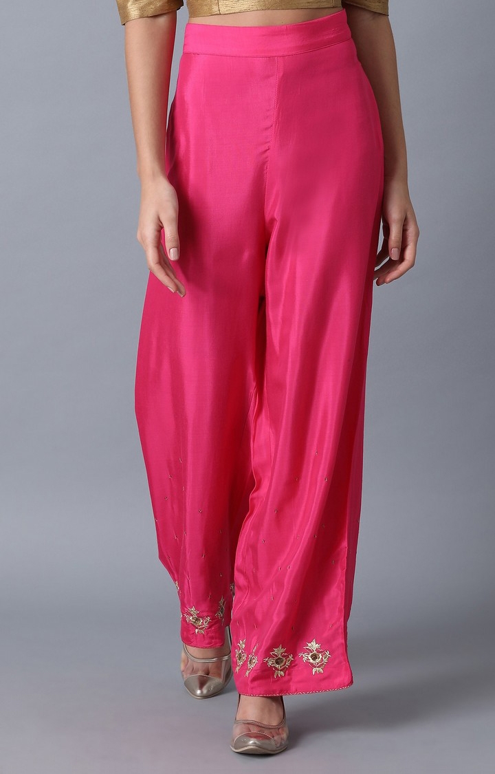 W | Women's Pink Cotton Blend Ethnic Pants 0