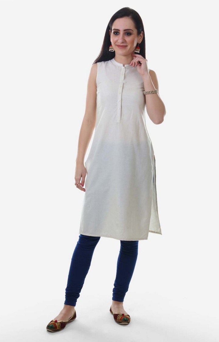 Aurelia | Women's White Cotton Blend  Kurtas 0