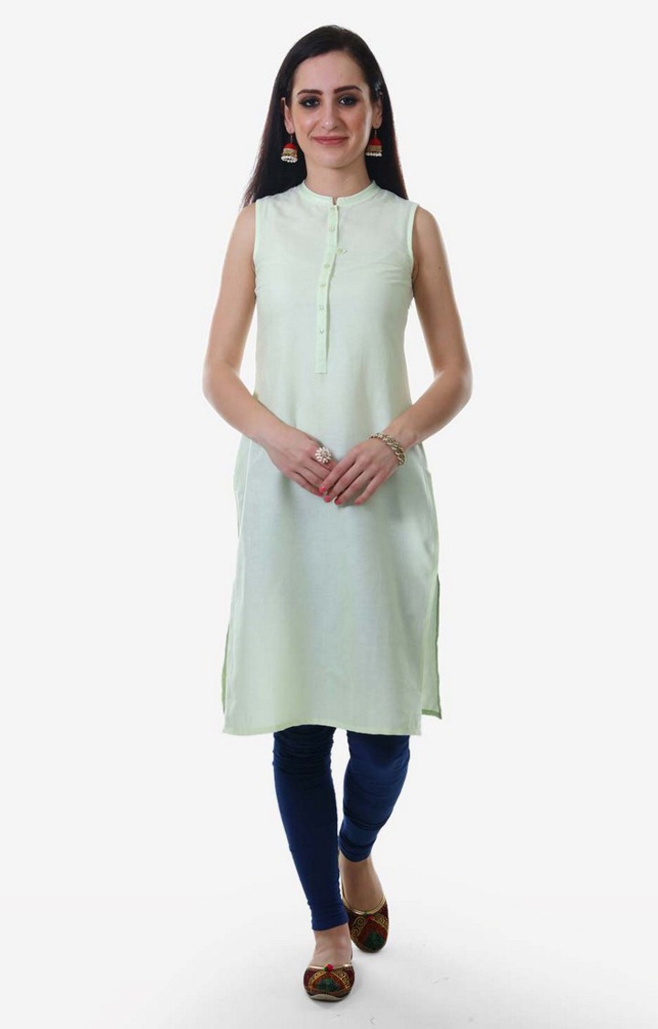 Women's Green Cotton Blend  Kurtas